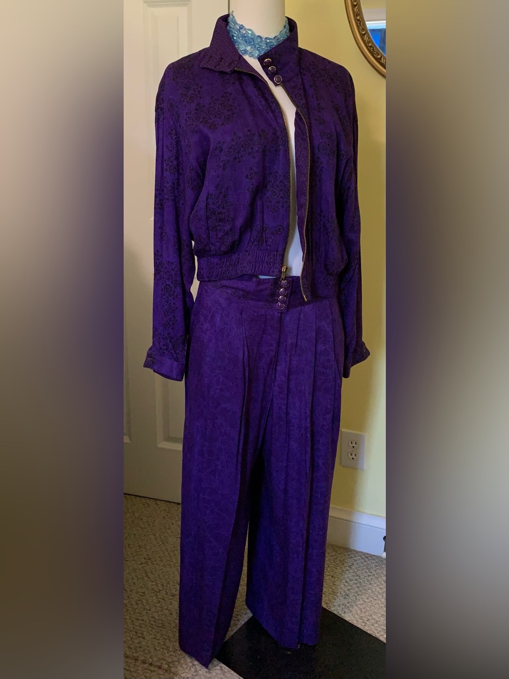 VTG SET 80s90s Purple Pants Jacket Pantsuit Jewel Royal Artsy Statement